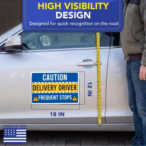 Image of Magnet Me Up 12 inch x 18 inch Caution Frequent Stops Delivery Driver Magnet for Car - Safety Warning Vehicle Magnetic Sign for Delivery Drivers, Weatherproof UV Printed Vinyl, Crafted in USA