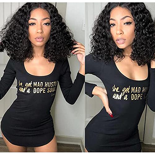 Amella Hair Lace Closure Wigs Curly Hair for Black Women Pre Plucked Brazilian Virgin Human Hair 4x4 Lace Wigs with Baby Haked Natural Hairline Wigs 130% density Natural Black Color 14 inch