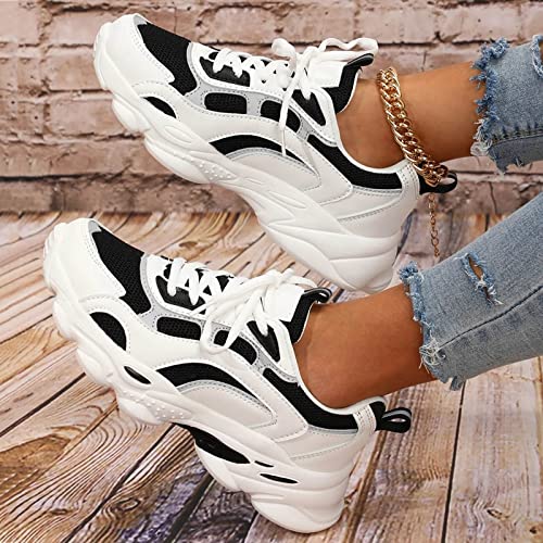 CsgrFagr Women's Shoes Women Lace Up Running Shoes Sports Shoes White Sneakers (Black, 8)4