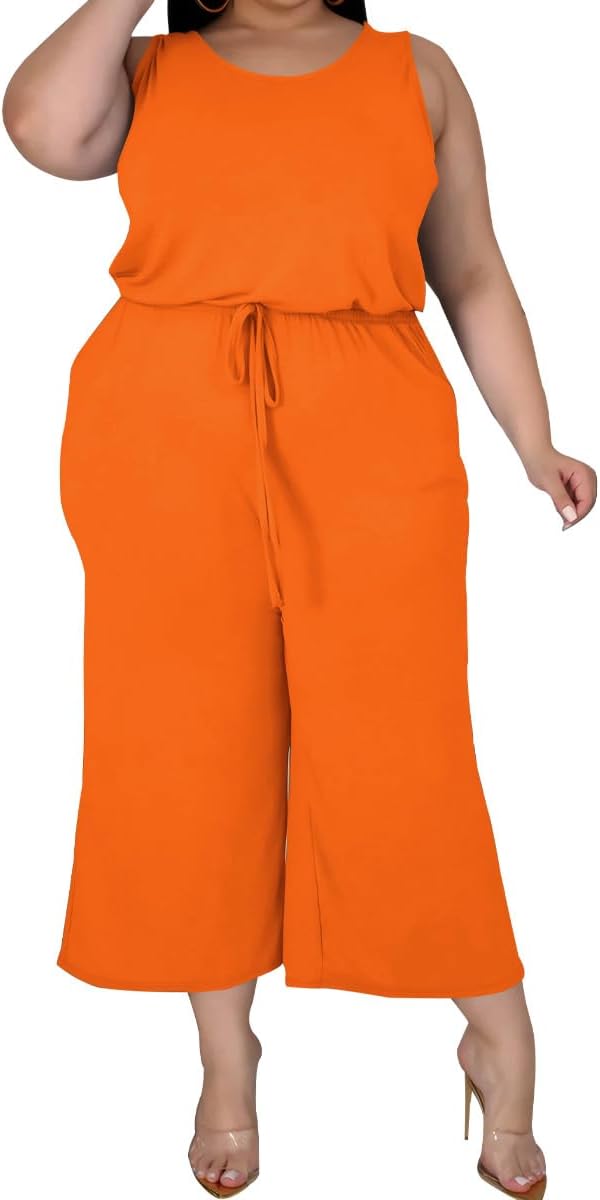 TOPSRANI Womens Plus Size 2 Piece Outfits Sweatsuits Casual Tracksuit Sleeveless Baggy Wide Leg Long Crop Pants Sets - Image 4