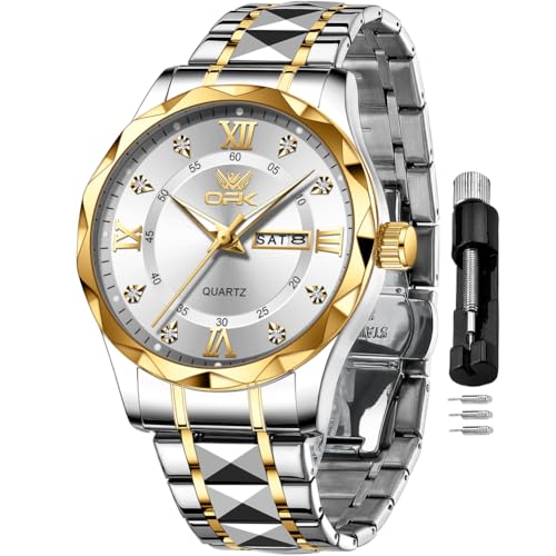 Image of OPK Watches for Men Diamond Roman Analog Mens Watches Waterproof Large Stainless Steel Men Wrist Watch Business Father Gift Watch Blue
