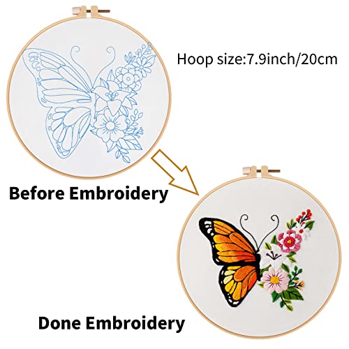 Image of Louise Maelys Butterfly Flower Embroidery Kits Stamped Cross Stitch Kit for Adults Beginners Needle