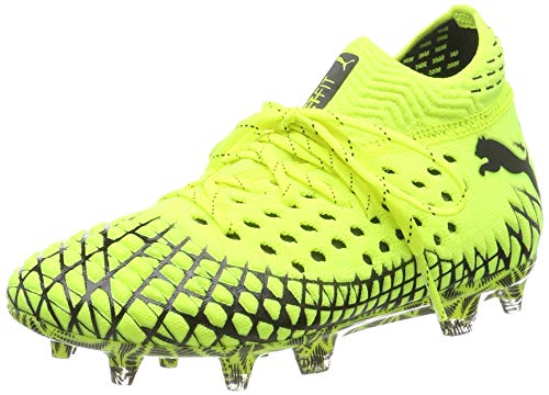 PUMA Future 4.1 Netfit FG/AG Jr, Botas de fútbol Unisex Niños, Yellow Alert Black, 34 EU