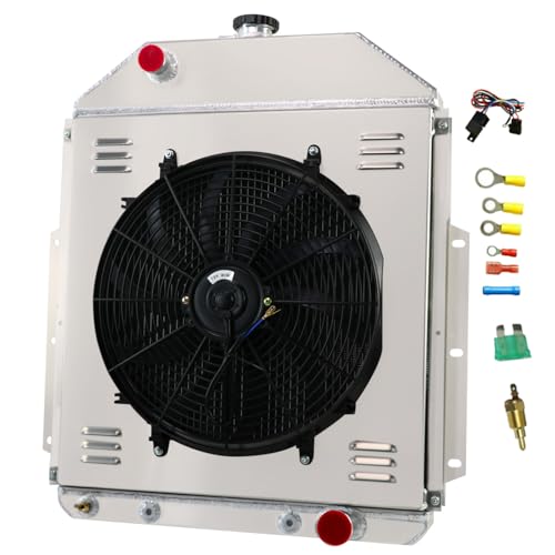 Enignelooc 4 Row Core Aluminum Radiator Shroud Fan Relay for 1942-1952 Ford F1 Pickup Truck Chevy V8 1943 1944 1945 1946 1947 1948 1949 1950 1951 1952