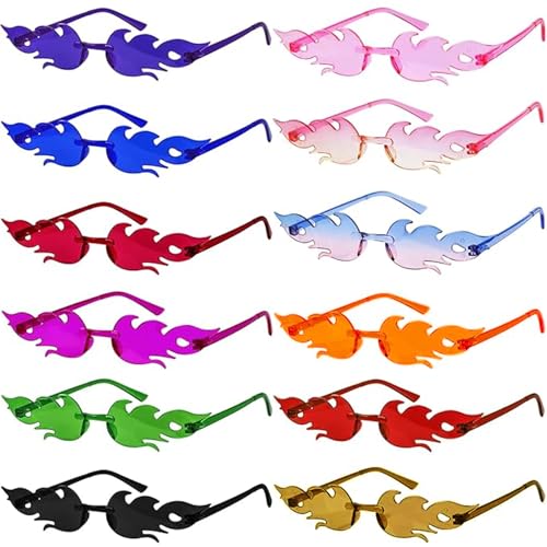 Óculos de festa de 12 pares, óculos de carnaval, óculos de sol de caramelo, óculos de sol chamas de fogo para despedidas de solteiro, óculos festivais, óculos sem bordas, hippy óculos, óculos de festa