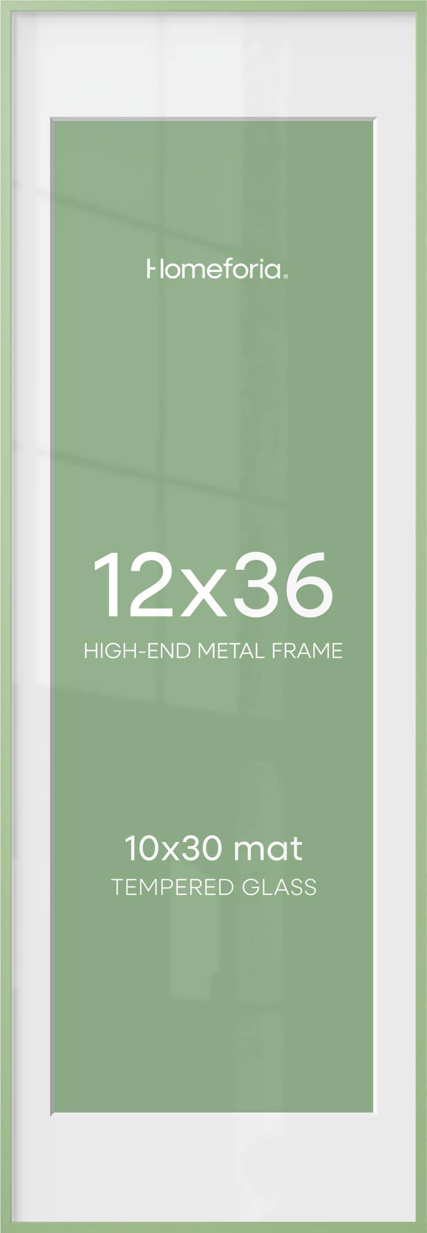 Homeforia 12x36 Green Picture Frame, High-End Metal, 10x30 Mat, Glass | High End Aluminum, Tempered Glass, Acid-Free 10x30 Removable Mat, 12x36 in Edge-to-Edge Display 36x12, Wall Kit, Set Of 1