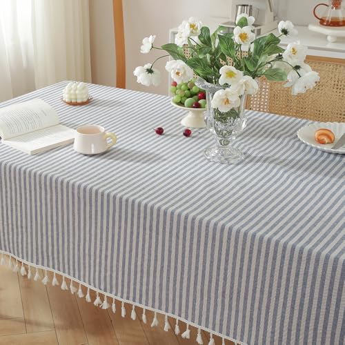 Nappe à rayures anti-poussière en coton et lin pour table de buffet - 5
