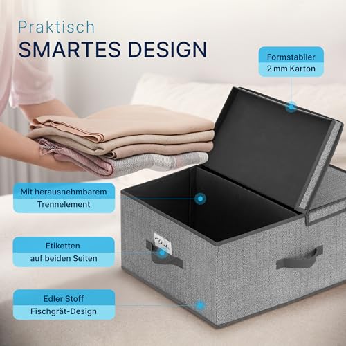TOPP4u 2er Set große Aufbewahrungs-Box mit Deckel & 2 Fächer je Box 40x50x25 cm - 50L - Extra große Faltbox Kleiderschrank & Regal - Faltbare Ordnungsbox/Schrankkiste für Bettwäsche, Kleidung, Hosen