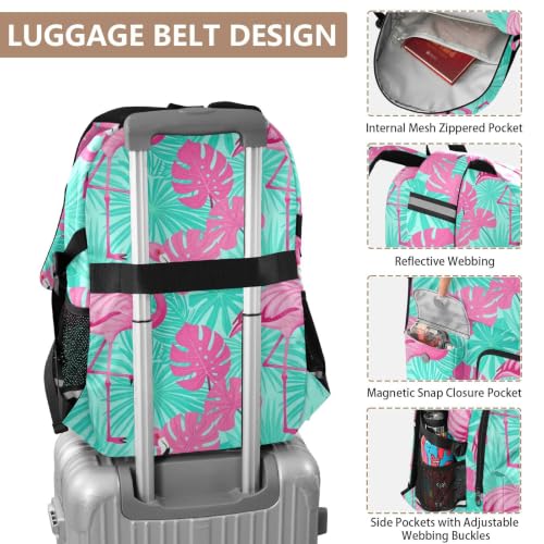 Mochila de viaje con ilustración de monstruos tropicales y hojas 4