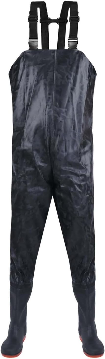 Unisex Chest Waders with Boots, Lightweight PVC Waterproof Jumpsuit, Elastic Straps Sealed Pockets for Fishing Hunting