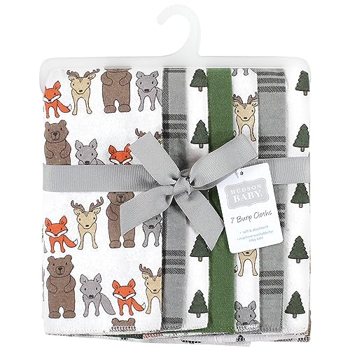 Image of Hudson Baby Unisex Baby Cotton Poly Flannel Burp Cloths, Wild Forest 7-Pack, One Size