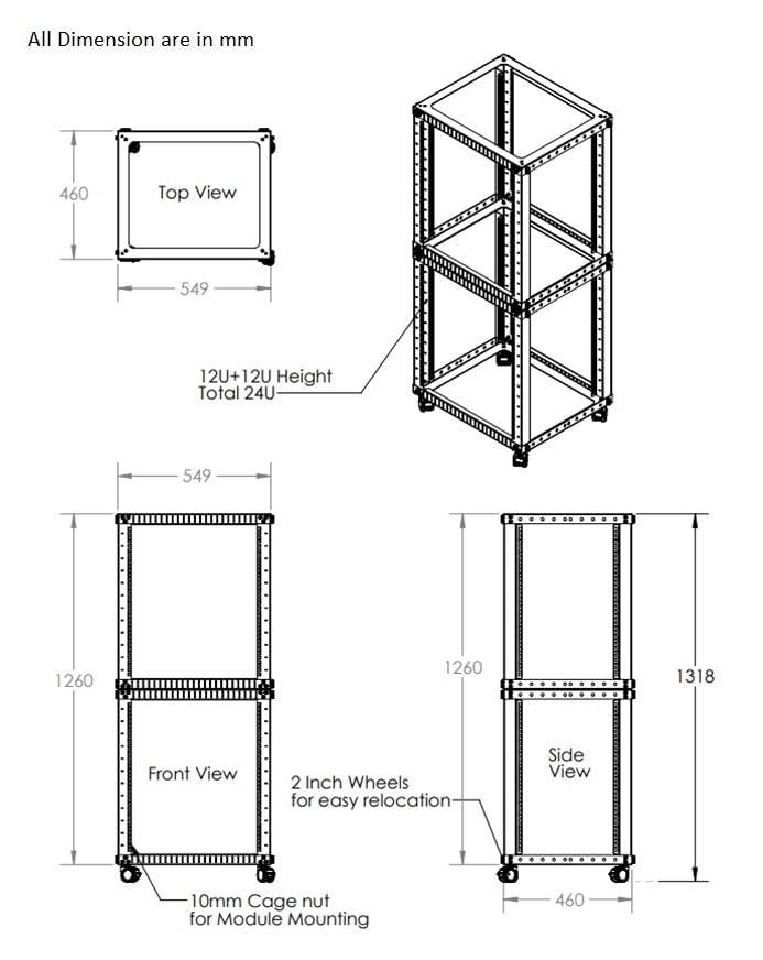 Image of Extreme Machines 19 Inch U Rack Mount Server Frame (24U Open Frame Floormount)