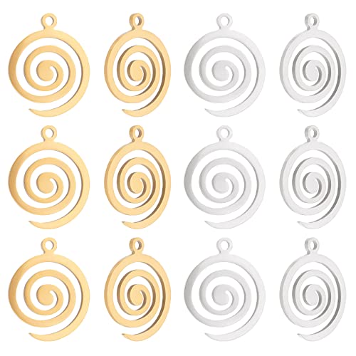 UNICRAFTALE 12Pcs 2 Colors Swirl Spiral Charms Stainless Steel Vortex Pendants Circle Round Spiral Wave Charms Metal Unique Shape Pendants for Earring Necklace Jewelry Making 18x15x1mm