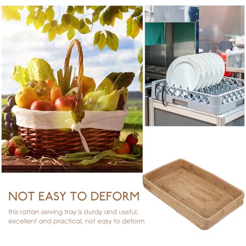 Bandeja rectangular de ratán decorativa con diseño boho chic 6