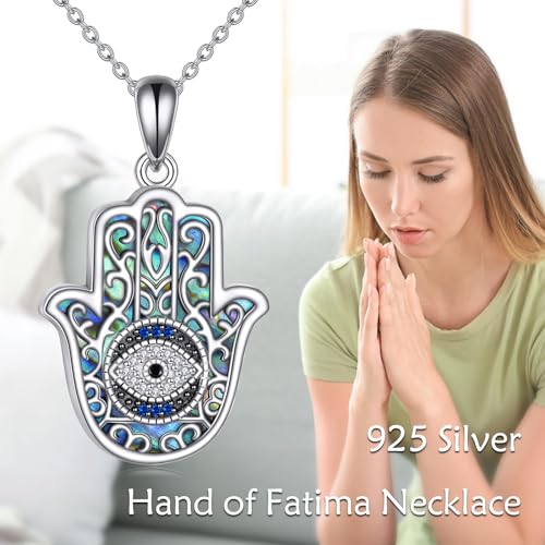 YFN Evil Eye Necklace Evil Eye Hamsa Hand of Fatima Necklace 925 Sterling Silver White Blue CZ Third Eye Necklace Hamsa Hand Jewelry Gifts for Women Men 20"3