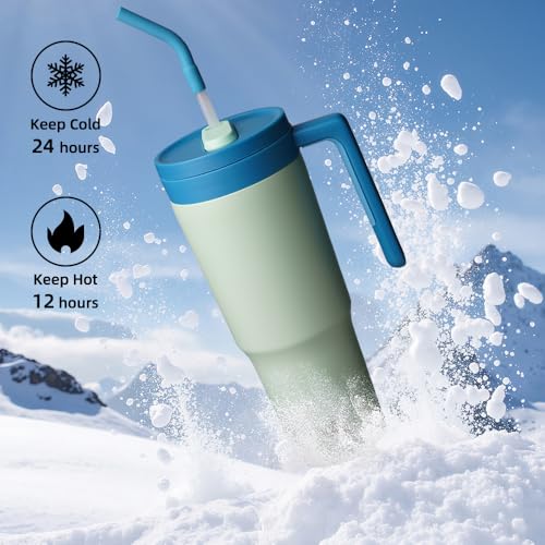 Image of Konokyo 40 oz Tumbler with Handle and Straw, Insulated Water Bottle