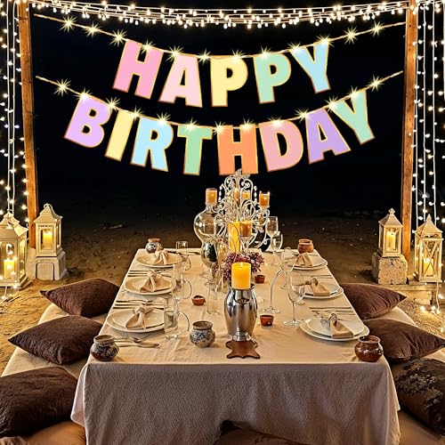 Image of Party Propz Rainbow Theme Happy Birthday Banner For Kids - 2pcs Happy Birthday Jumbo Size Letters Banner with 3M Warm Lights, Brthday Decoration Banner for Boys & Girls (Cardstock)