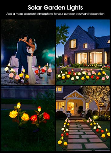 Solar Garden Lights - 4 Pack Led Solar Flower Lights With Larger & More Realistic Rose Flowers, Bigger Solar Panel, Waterproof Solar Outdoor Lights For Yard Patio Lawn Pathway Walkway Decoration #TOP5