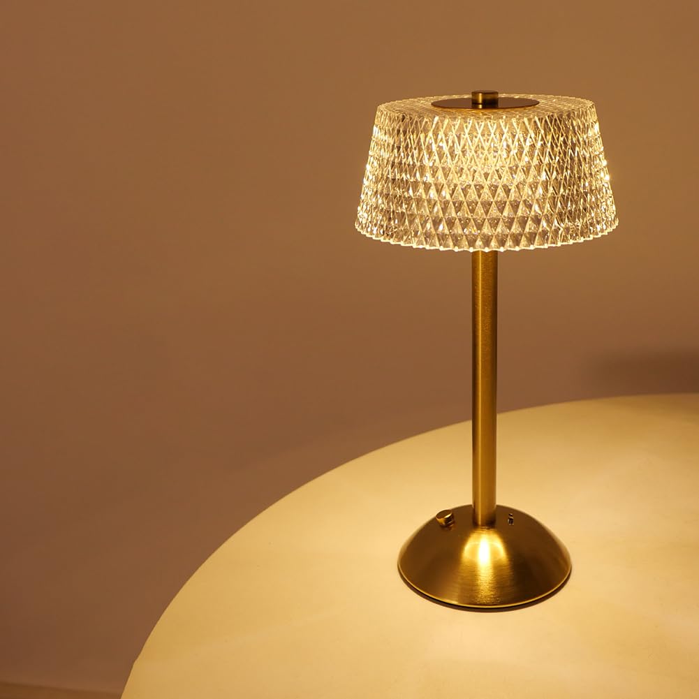 AVZYARDY Crystal Table Lamp 2000mAh Battery Operated Cordless LED Table Lamp Stepless Dimming Touch Control Lamps Bedside Lamps 3-Color Modes Night Light for Living Room
