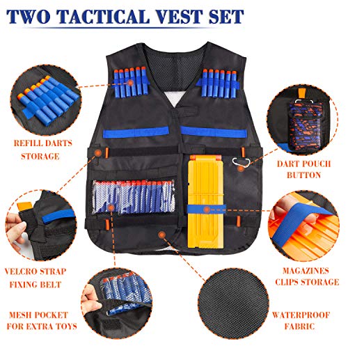 2 Pack Kids Tactical Vest Kit For Nerf Guns Game N-Strike Elite Series Wars With Refill Darts, Reload Clips, Dart Pouch, Tactical Mask, Wrist Band And Protective Glasses For Boys ,Girls #TOP1