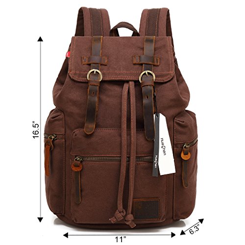 Huachen Vintage Travel Canvas Leather Backpack For Men,Computers Laptop Backpacks Rucksack, Shoulder Camping Hiking Backpacks School Bag Bookbag For Men Women (M32_Coffee) #TOP1
