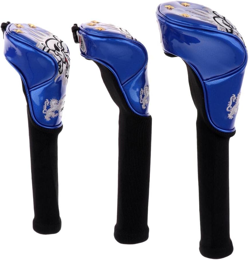 Golf Wood Head Covers Set, 3-Piece Golf Club Head Covers for Woods, Long Neck ive Golf Head Covers for Men Women, Black Golf Head ion Covers Accessories - Blue