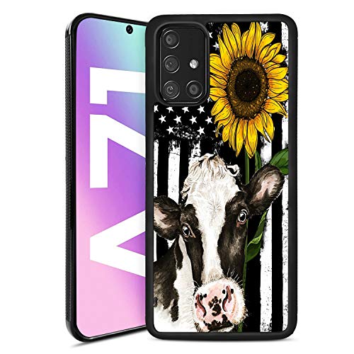 Yunan Case for Samsung Galaxy A71, Black Sunflower Cow Flag Pattern Design for Men and Women,Anti Slip TPU Bumper Shockproof Cover Case for Samsung Galaxy A71