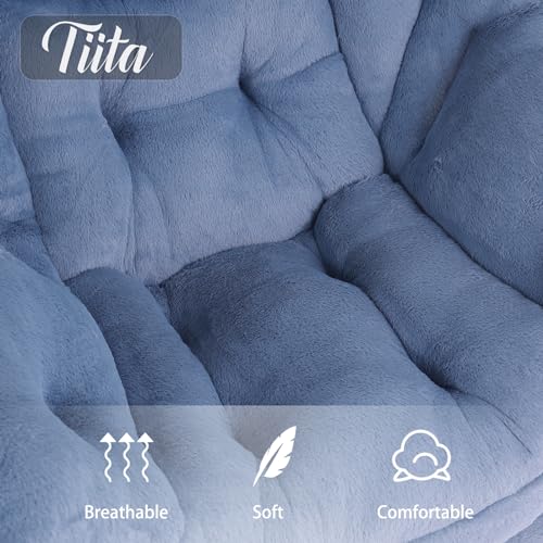 Image of Tiita Lazy Chair with Ottoman, Blue Modern Large Accent Armchair, Comfy Leisure Sofa Reading Chair with Footrest for Bedroom, Living Room, Dorm Rooms, Garden, Plush Light Blue