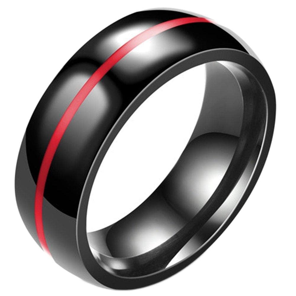 8MM Classical Black Stainless Steel Ring Plain Wedding Band (Black Red, 5)