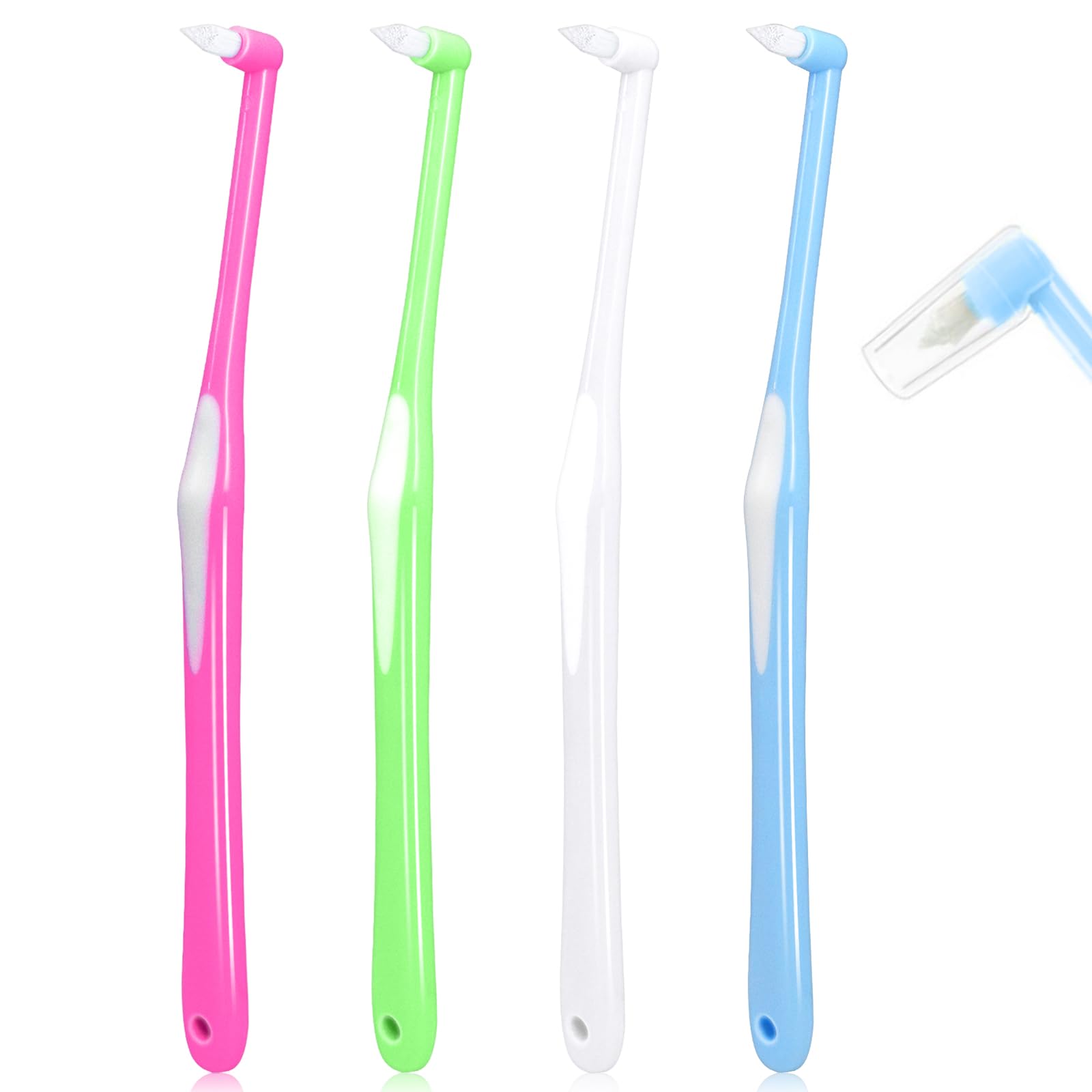 4 Pcs Interspace Toothbrush,Single Tufted Toothbrushes with Cover,Interspace Compact Soft Toothbrush,Slim Interspace Teeth Brush for Dental Cleaning for Sensitive Gums Deep Cleaning