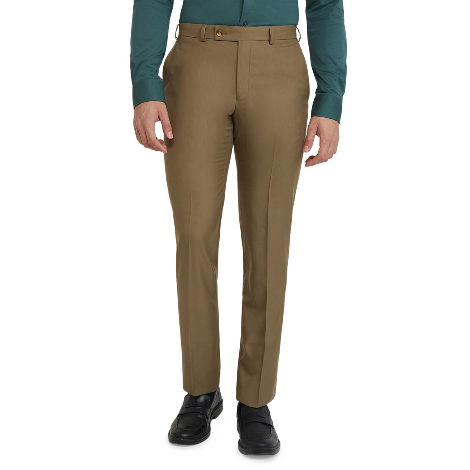 Men Smart Fit Solid Pattern Poly Viscose Blend Pleatless Formal Trouser-image-45