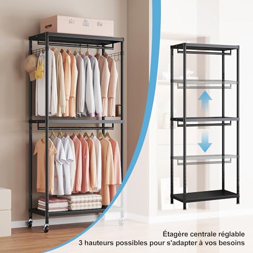 Penderie Métallique 90cm 250kg sur Roulettes Enjinkail