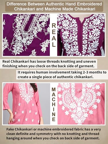 Image of Seva Chikan Hand Embroidered Lucknowi Chikankari Appricoat Peach Terivoil Cotton Kurta for Women SCL4603