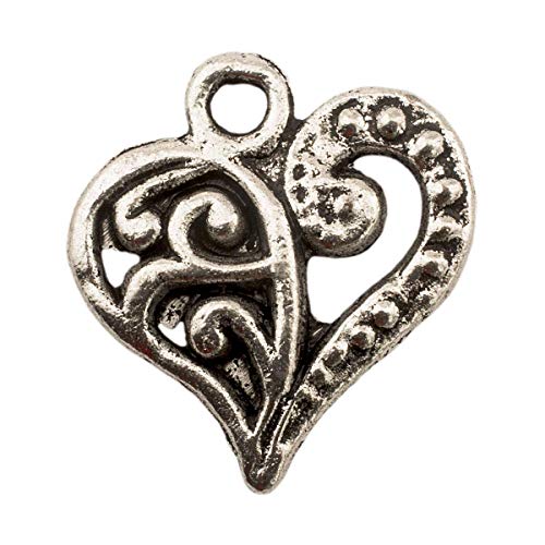 Breloques coeur argent vieilli filigrane T-1530 lot 100 pièces pour loisirs créatifs et charms