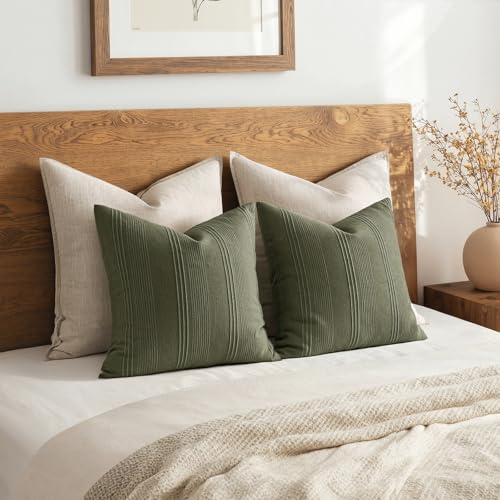 MIULEE Decorative Striped Throw Pillow Covers 18x18 Inch Olive Green 2 Pack by MIULEE - Used condition - Image 6
