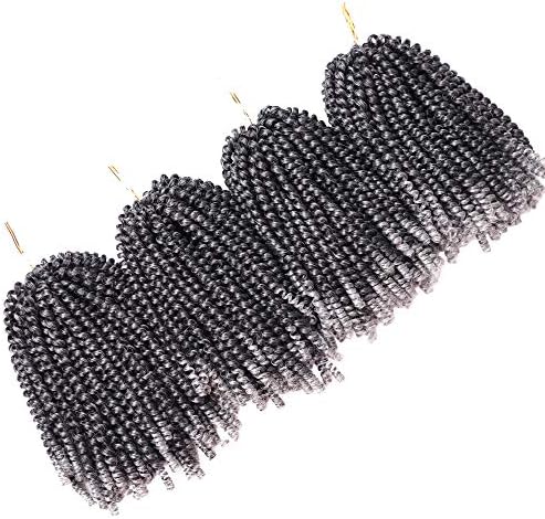 4 Pack Spring Twist Braids Ombre Colors Crochet Braids Synthetic Braiding Hair Extensions Low Temperature Fiber 8inch 100g (8 INCH, T1B/GREY)