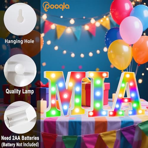 Image of Pooqla LED Light Up Letters, Warm White and Colorful Lighted Marquee Letters with Remote, Lighted Letter for Party Birthday Decorations, Gift for Girls Boys Night Light, Wedding Home Decor, Letter R