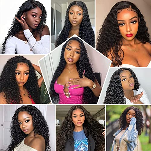 Image of tobasew 32 Inch Deep Wave Lace Front Wigs Human Hair 13x4 HD Transparent Deep Curly Lace Frontal Wigs Human Hair Pre Plucked Glueless Brazilian Virgin Human Hair Wigs for Women Natural Black Color