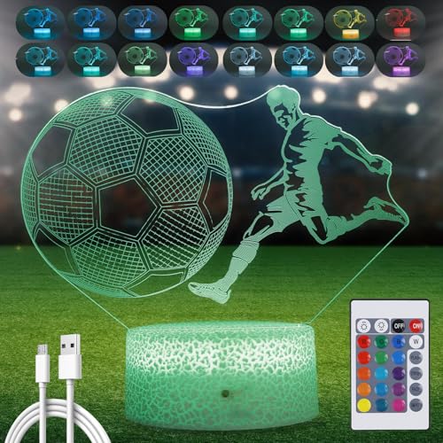 Dimmerabile in 16 colori: la lampada a illusione 3D da calcio con la possibilità di regolare la luce in 16 diversi colori, è possibile regolare l'atmosfera nella stanza a piacimento. Scegli il tuo colore preferito o una combinazione per creare l'atmosfera perfetta, che si tratti di serate rilassanti o feste vivaci.