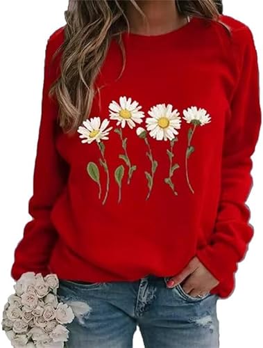 DSAoTeng Womens Sweatshirt 3D Daisy Print Jumper Flower Pattern Long Sleeve Pullover Casual Loose Tops (L,# 8)