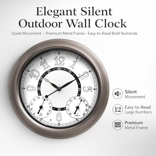 Pytha Sight Illuminated Large Metal Outdoor Clocks Waterproof 18 Inches With AI Auto Light Smart Sensor,Extra Big Indoor Outdoor Wall Clocks With Thermometer & Hygrometer for Patio, Pool, Garden,Porch by Pytha Sight - Image 2