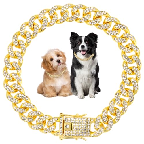 Gold Hundehalsband Aus Edelstahl – Cuban Link Kette Für Mittlere & Große Hunde, 35 Cm