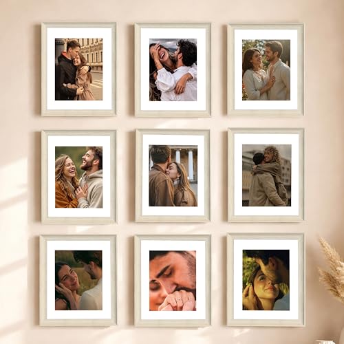 Image of Art Street Wooden Photo Frame for living room, Aesthetic Cave Design Photo Frames for Photograph, Art Work, Certificates Set of 9 (6x8 Inch, White)