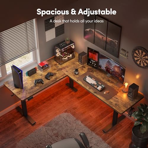 Image of CubiCubi L Shaped Standing Desk Adjustable Height, Electric Corner Desk, Sit Stand Home Office Desk with Splice Board