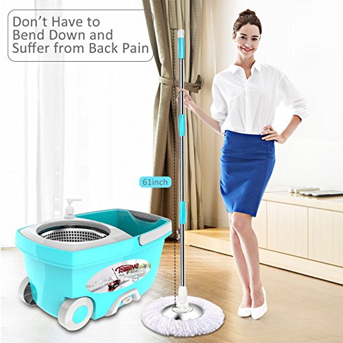 Tsmine Spin Mop Bucket System Stainless Steel Deluxe 360 Spinning Mop Bucket Floor Cleaning System with 6 Microfiber… - Image 4
