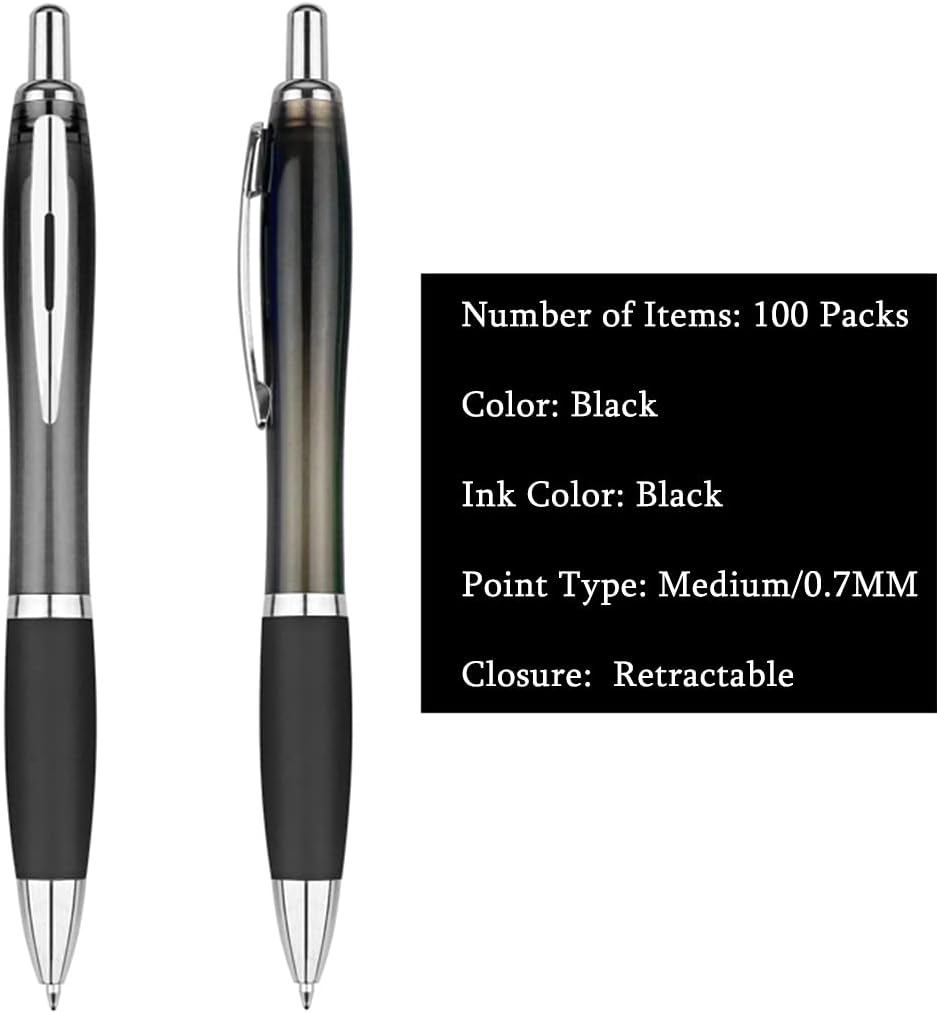 Personalized Ballpoint Pens with Custom Text - 100 Pack Bulk Promotional Items with Your Logo for Business, Events & Trade Shows - Smooth Black Ink, Retractable Office Gift