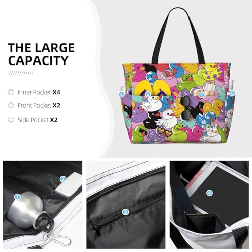Colorful Duck Print Large Beach Tote Bag for Women Extra Large Capacity Sandproof Waterproof Pool Bag Suitable for Swimming Pool Gym Groceries Travel3