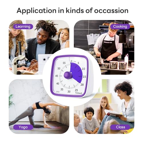 Image of Yunbaoit Visual Timer with Night Light, 60-Minute Countdown Timer for Kids and Adults, Silent Classroom Timer, Time Management Tool for Home, School, or Work (Purple)