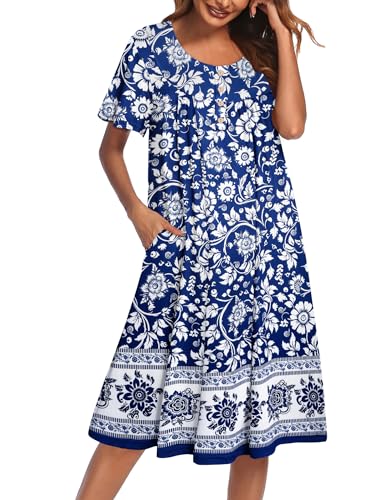 Image of Ekouaer House Dress for Women with Pockets Short Sleeve Moo Moos Plus Size Nightgowns Floral Print Mumu Dresses