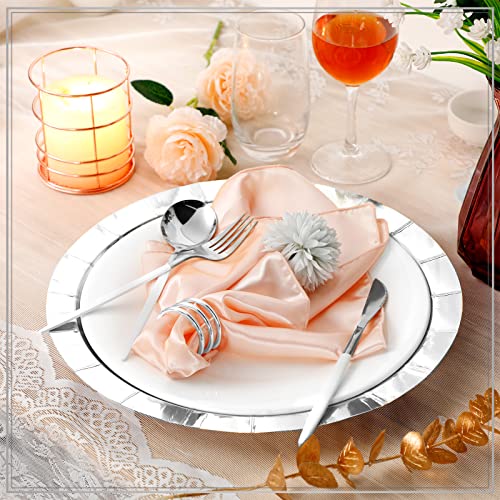 120 Pcs Disposable Charger Plates Wedding Bulk 13 Inch Chargers Dinner Plate Charger Service Plates Paper Cardboard Round Dinner Chargers For Bridal Party Baby Shower Table Setting Decor (Silver) #TOP5